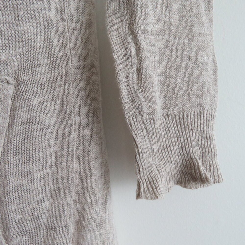 WHITE + WARREN Linen Knit Open Front Hooded Cardigan in Oatmeal Beachy Coastal - Picture 6 of 12